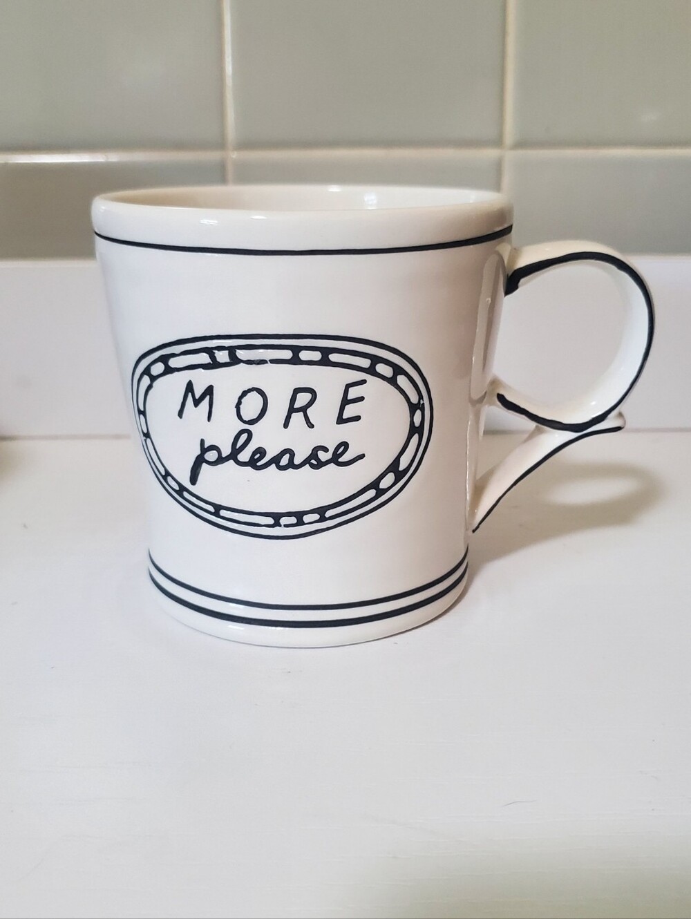 Anthropologie Molly Hatch 'More Please' Ceramic White Coffee Mug